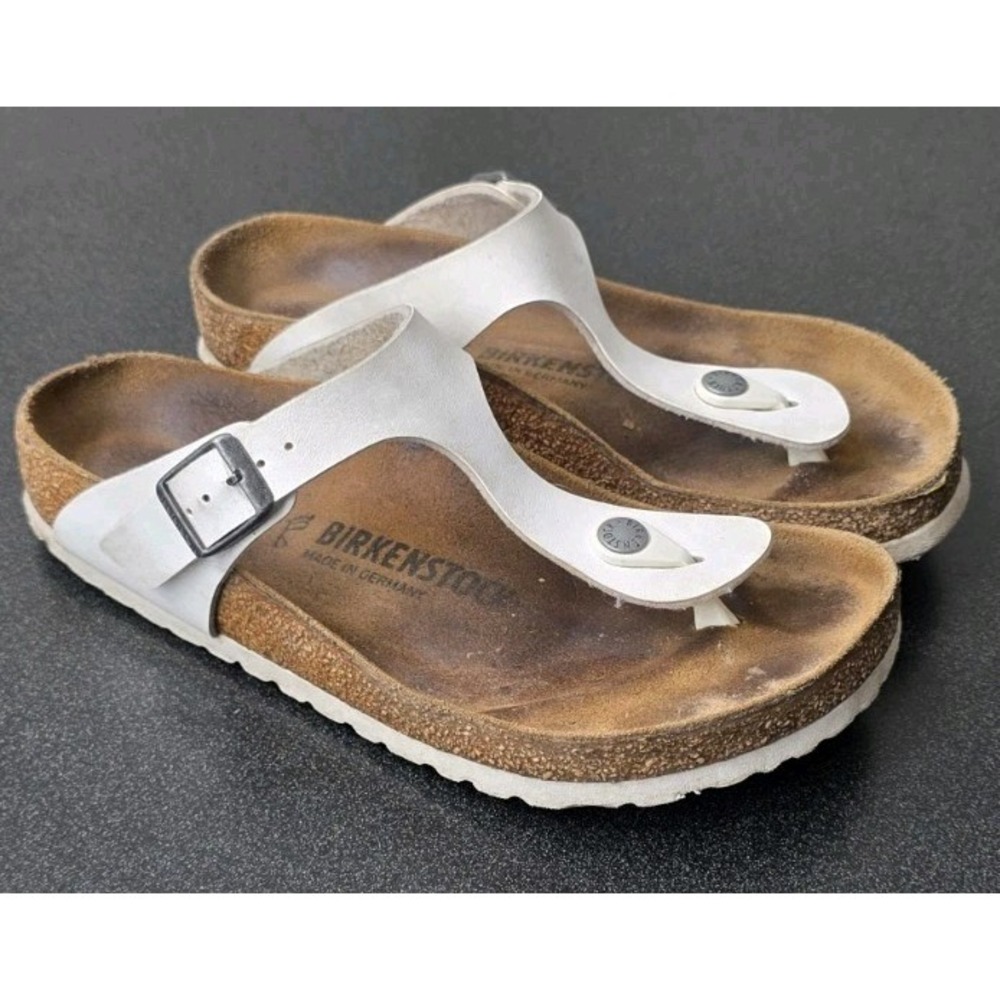 Birkenstock Gizeh White Sandals Women 38/7 Thong Slip On Beach Coastal